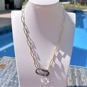 Gold Paperclip Chain Necklace W/ White Flower Charm